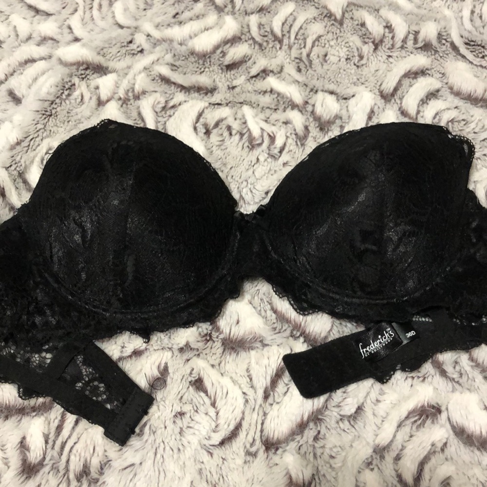 Black lace push up strapless bra